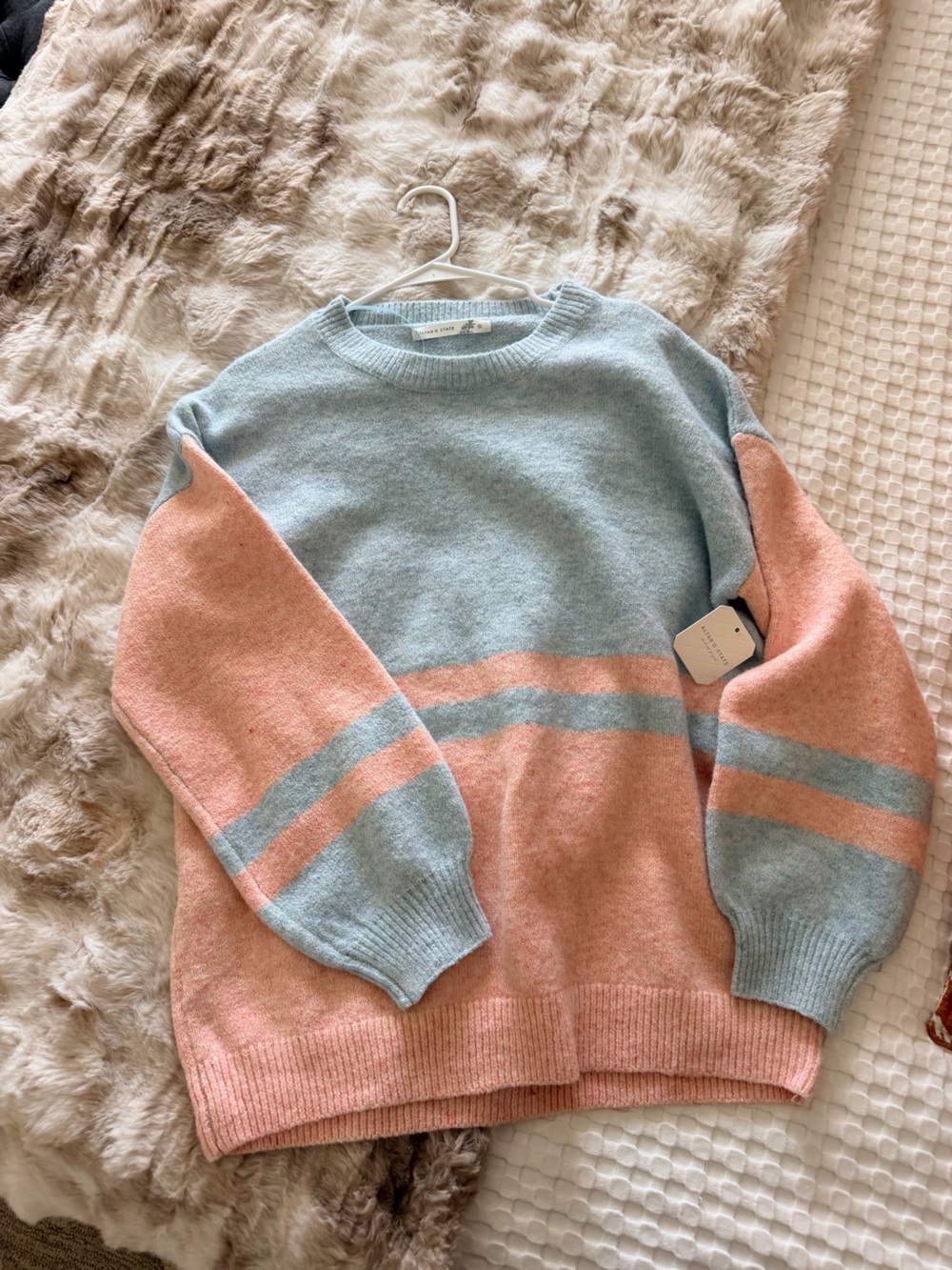 NWT Altar'd State Pastel Blue & Pink Colorblock Crewneck Sweater